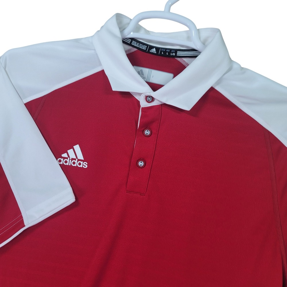 Adidas Polo Shirt Mens L Red White 2 Tone Climalite Golf Athletic 20S001 MINT
